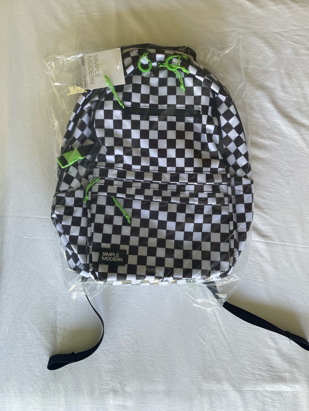 Simple Modern Black & White Checkered Backpack with Neon Green Accents